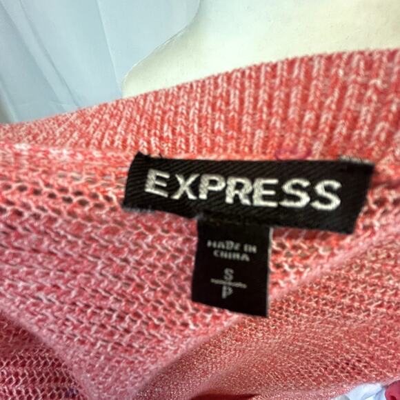 Express Small Open weave Sweater blouse top women crop sleeve peach pink - Picture 3 of 8